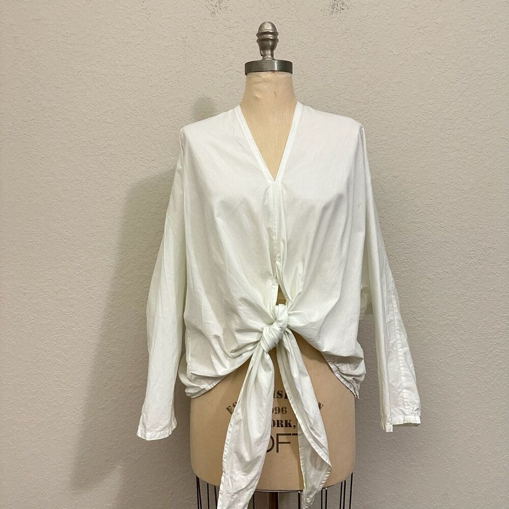 GOOD COMPANY The Wrapper Top Lagenlook Tie-Front Blouse in White
